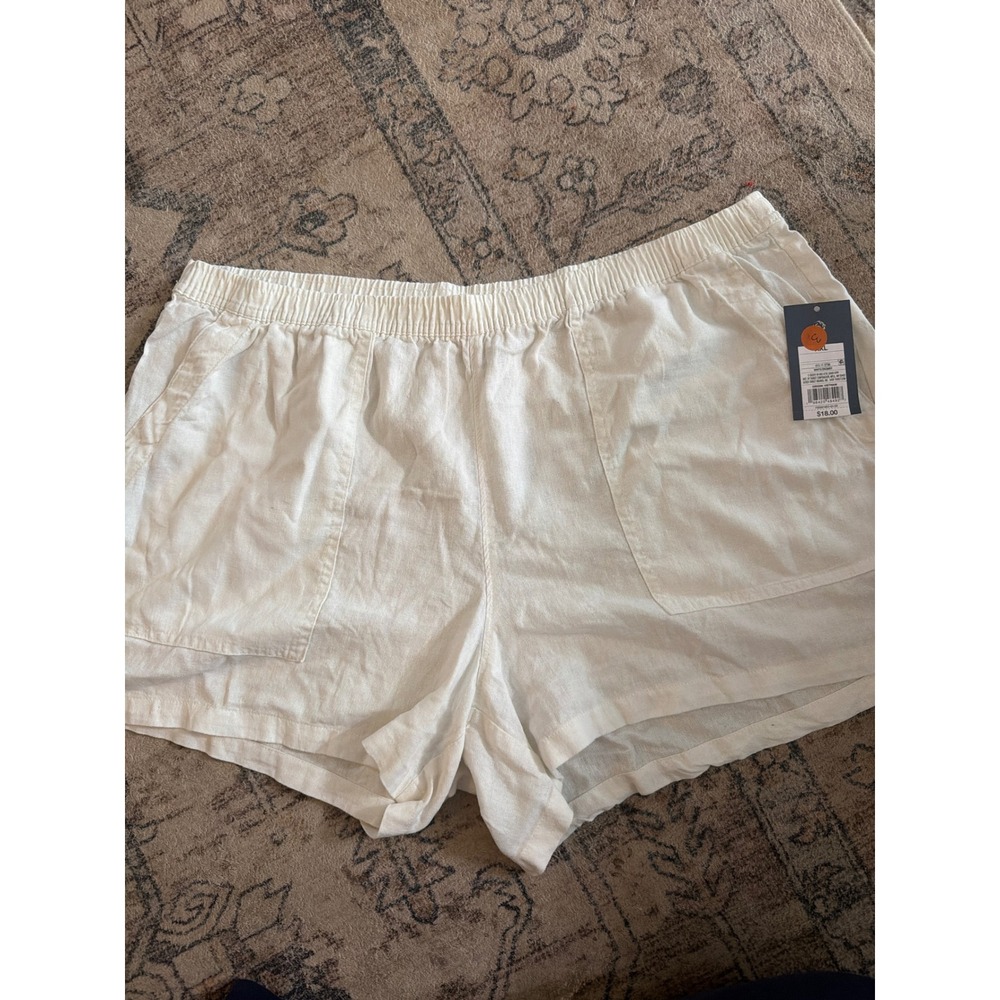 Universal Thread Womens XXL White Linen Blend Elastic Waist Patch Pocket Shorts